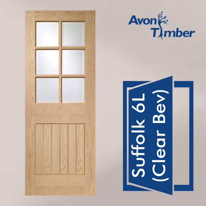 Oak Internal Door Type Suffolk 6 Light With Clear Bevelled Glass