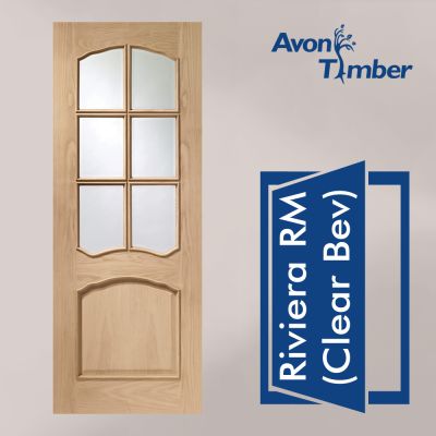 Oak Internal Door: Type Riviera with Clear Bevelled Glass and Raised Mouldings